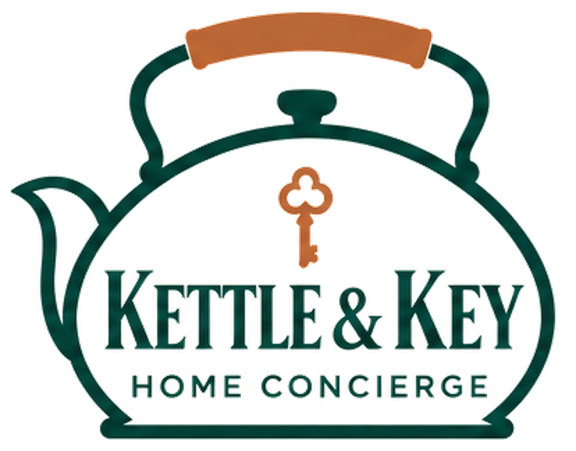 Kettle and Key Home Concierge logo: a kettle with a copper key
